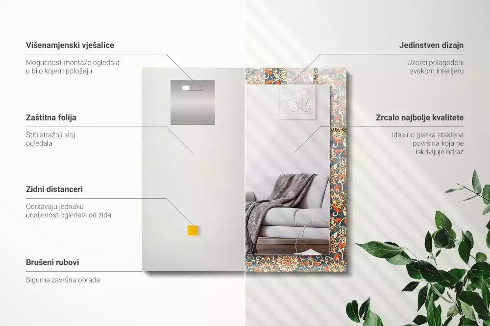 Miroir décoratif rectangulaire Motif floral tapisserie