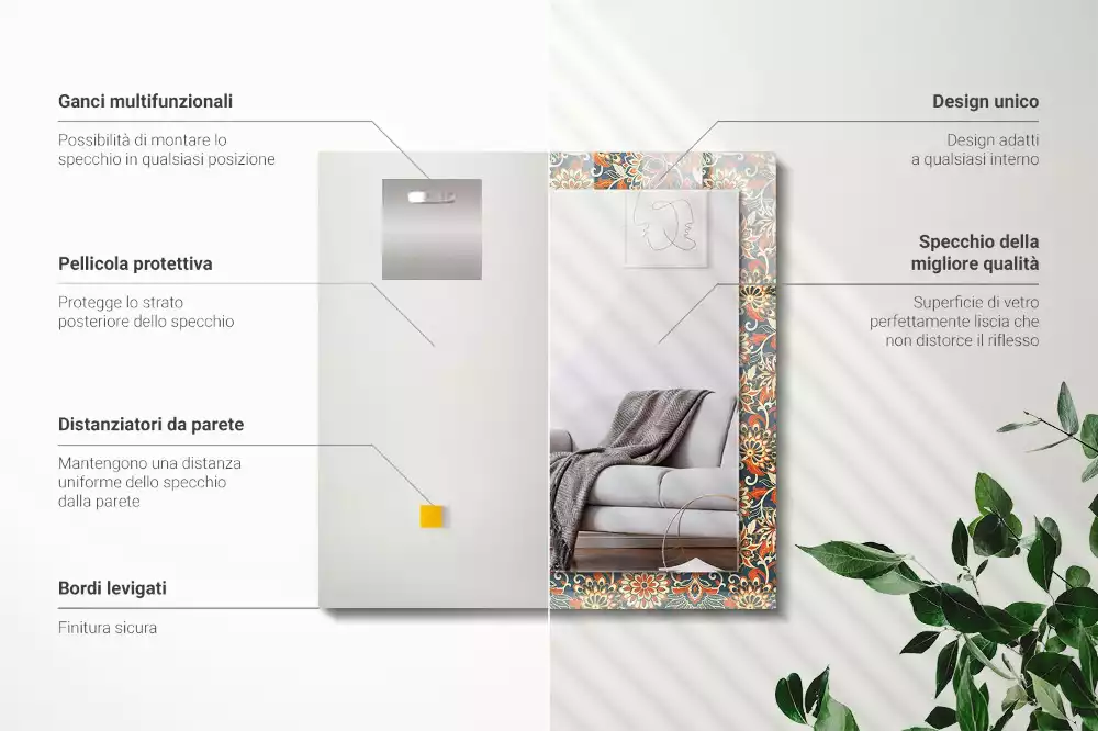 Miroir décoratif rectangulaire Motif floral tapisserie