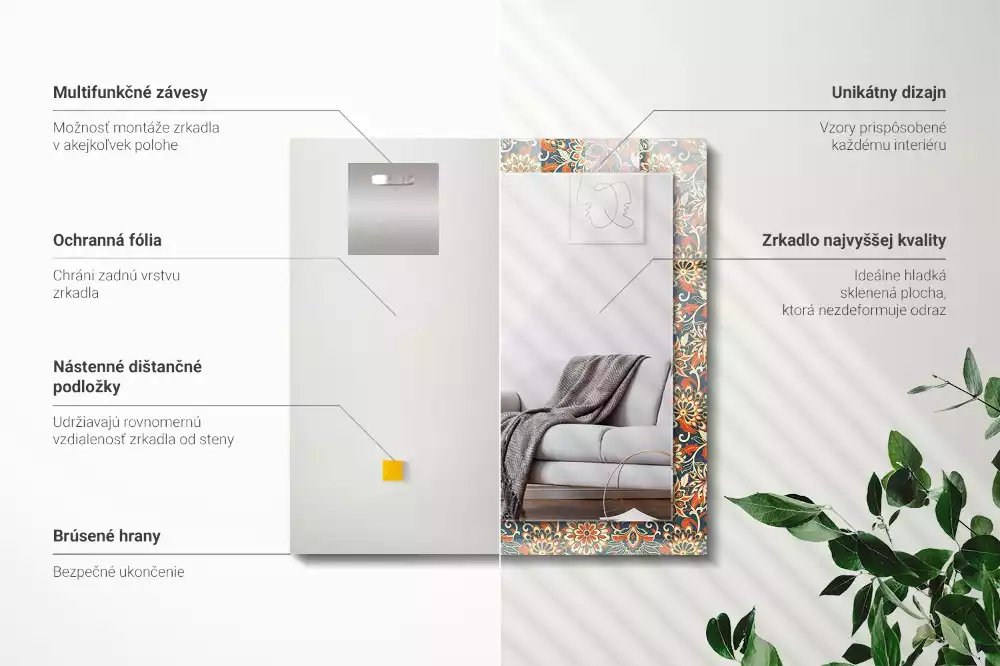 Miroir décoratif rectangulaire Motif floral tapisserie