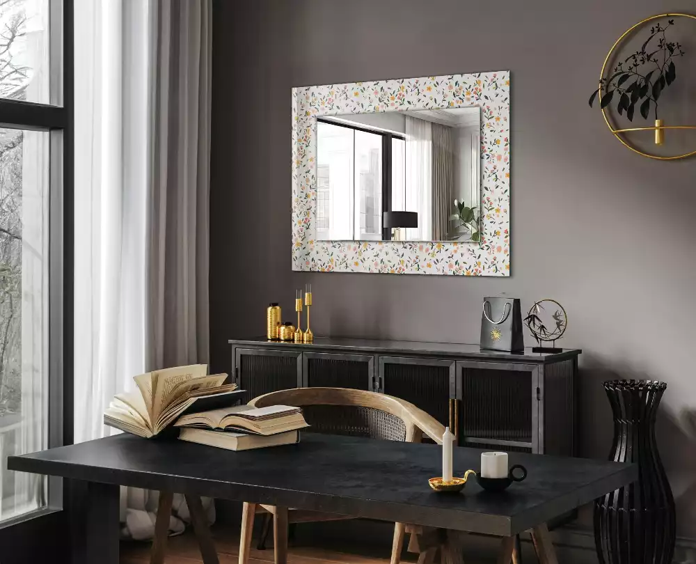 Miroir avec imprimé rectangulaire Motif floral tissu