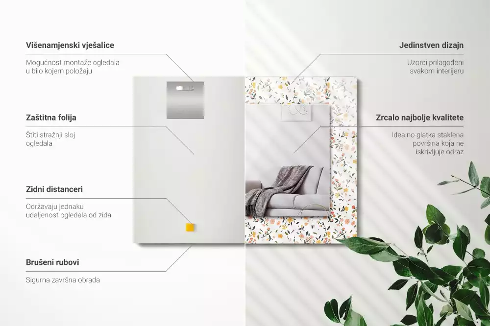 Miroir avec imprimé rectangulaire Motif floral tissu