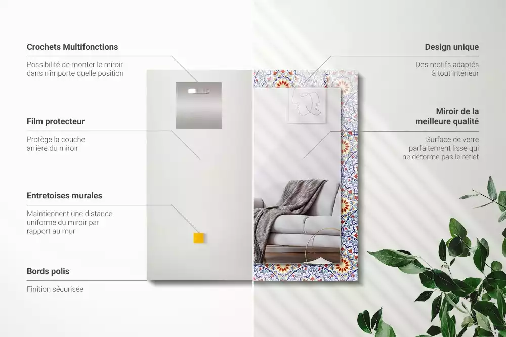 Miroir avec imprimé décoratif rectangulaire Mandala