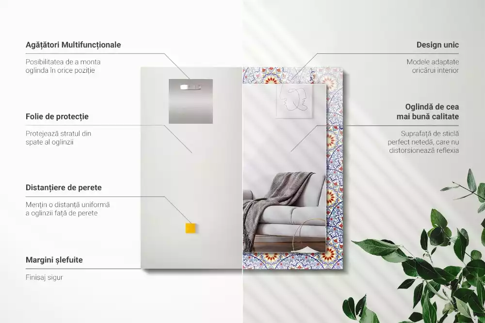 Miroir avec imprimé décoratif rectangulaire Mandala