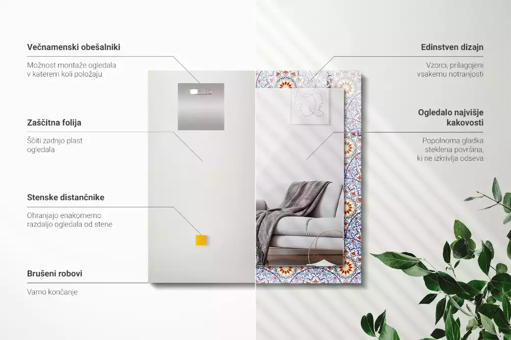 Miroir avec imprimé décoratif rectangulaire Mandala