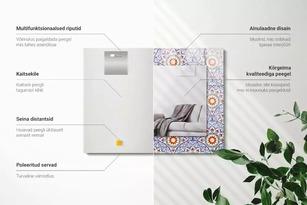 Miroir avec imprimé décoratif rectangulaire Mandala