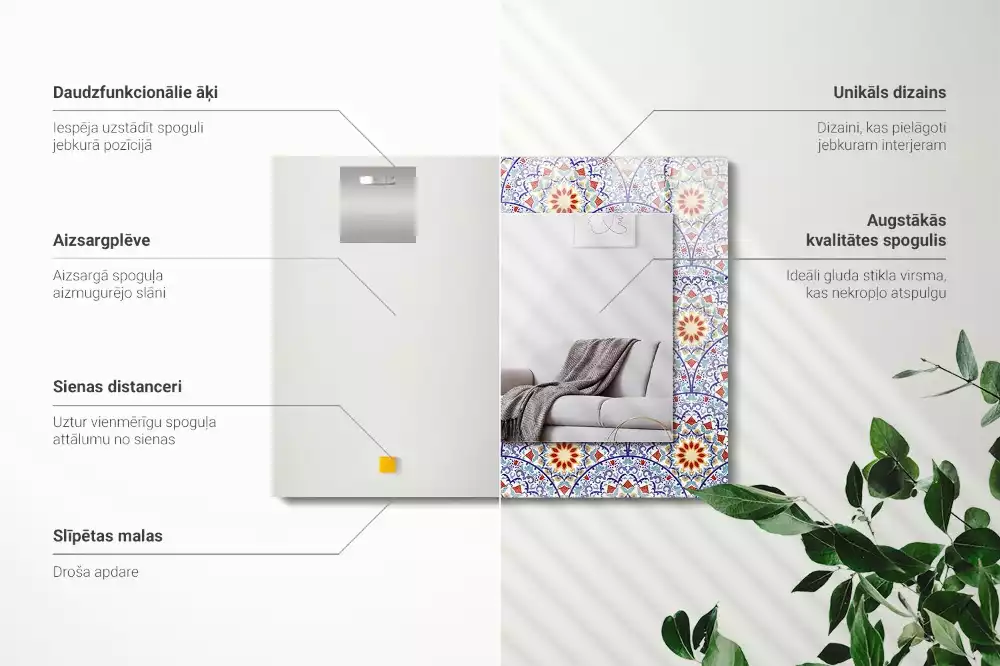 Miroir avec imprimé décoratif rectangulaire Mandala