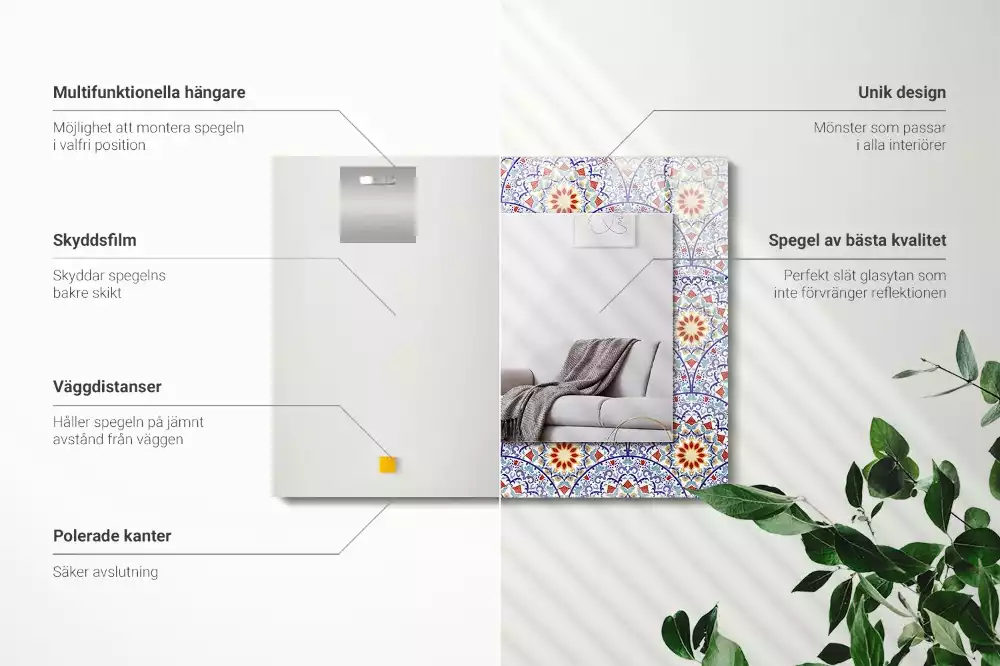 Miroir avec imprimé décoratif rectangulaire Mandala