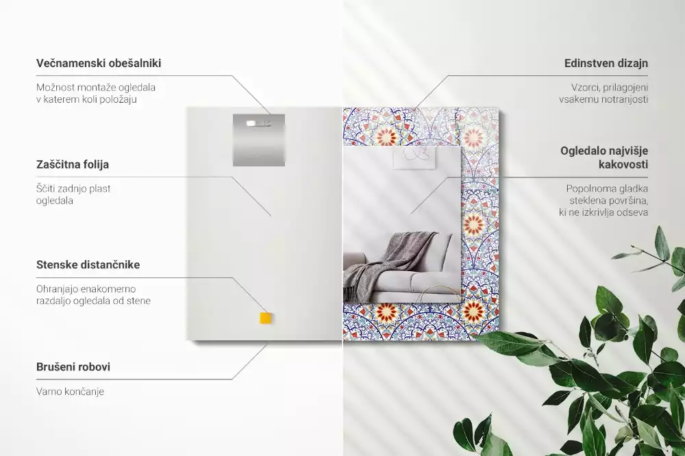 Miroir avec imprimé décoratif rectangulaire Mandala