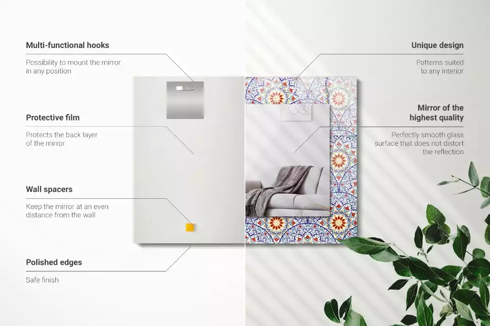 Miroir avec imprimé décoratif rectangulaire Mandala