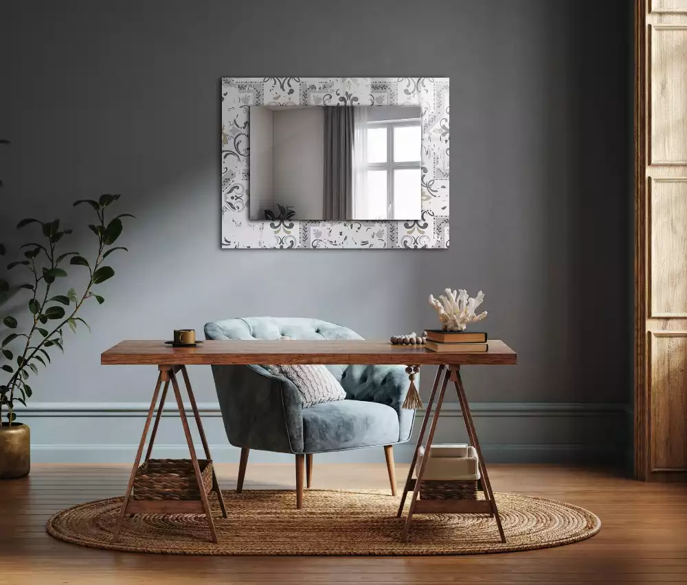 Miroir avec imprimé rectangulaire Motif carrelage ornement