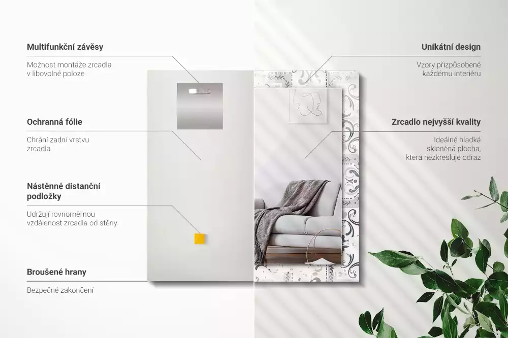 Miroir avec imprimé rectangulaire Motif carrelage ornement