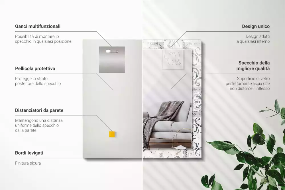 Miroir avec imprimé rectangulaire Motif carrelage ornement