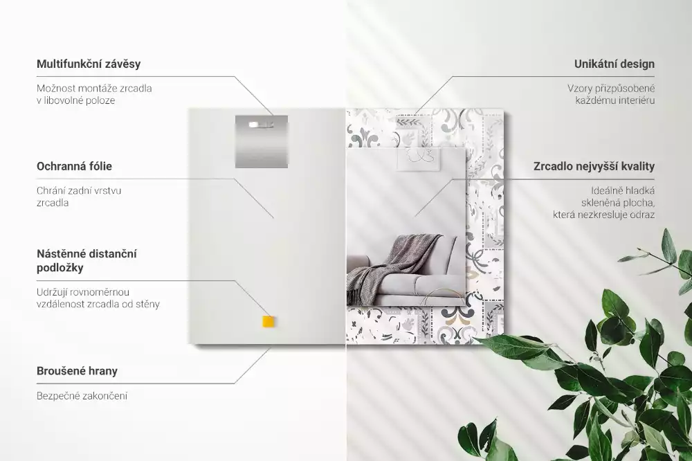 Miroir avec imprimé rectangulaire Motif carrelage ornement