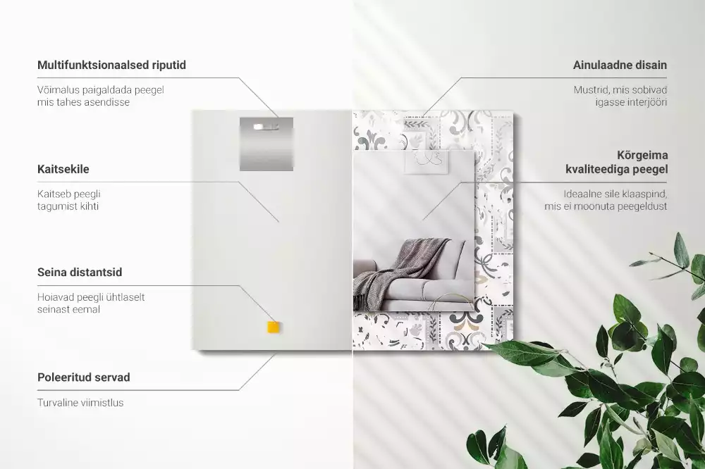 Miroir avec imprimé rectangulaire Motif carrelage ornement