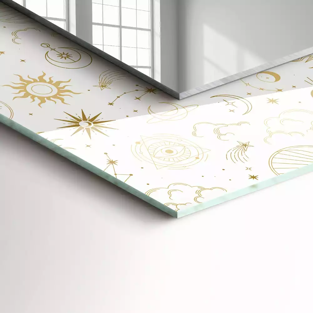 Miroir avec imprimé décoratif rectangulaire Soleil lune étoiles