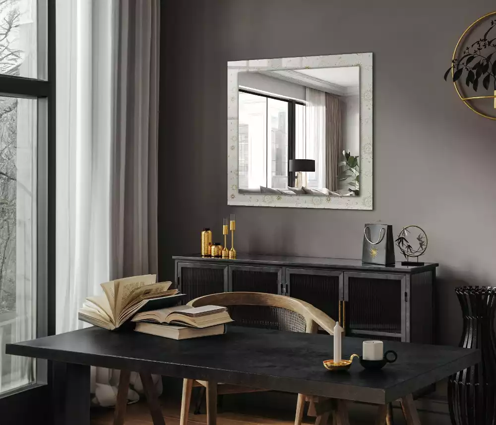 Miroir avec imprimé décoratif rectangulaire Soleil lune étoiles