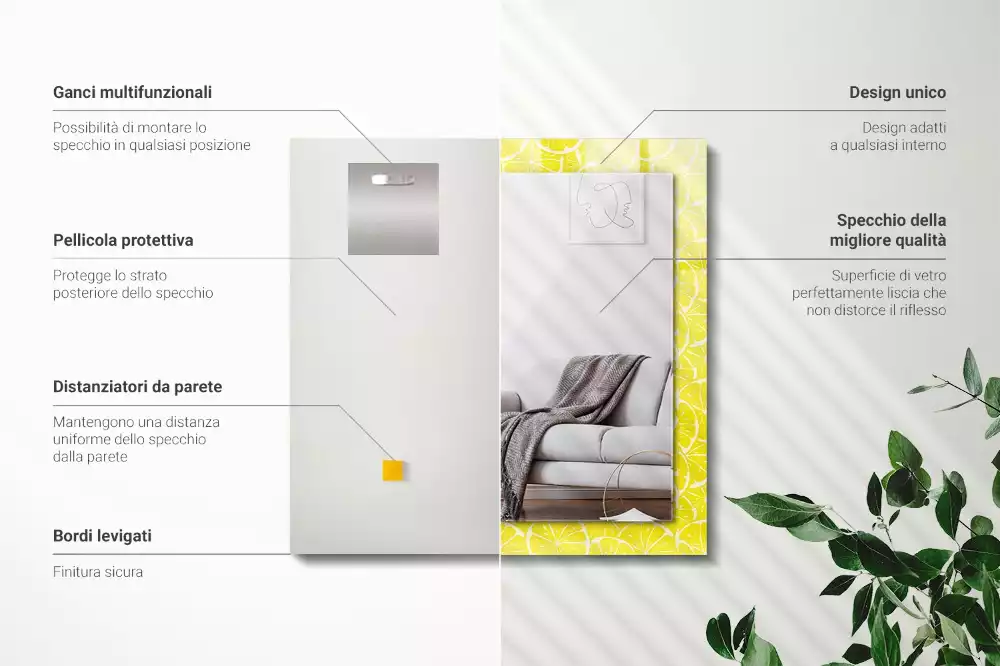 Miroir avec imprimé rectangulaire Tranches de citron motif
