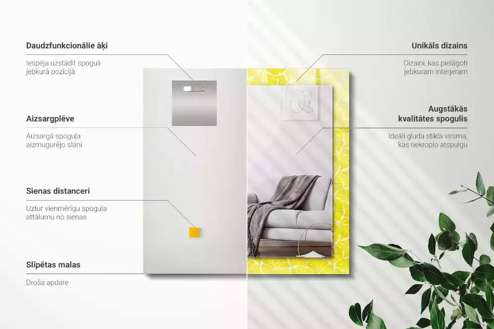 Miroir avec imprimé rectangulaire Tranches de citron motif