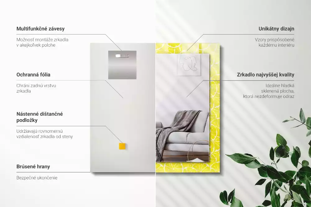 Miroir avec imprimé rectangulaire Tranches de citron motif