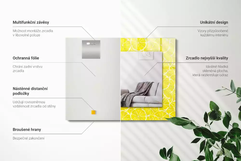 Miroir avec imprimé rectangulaire Tranches de citron motif