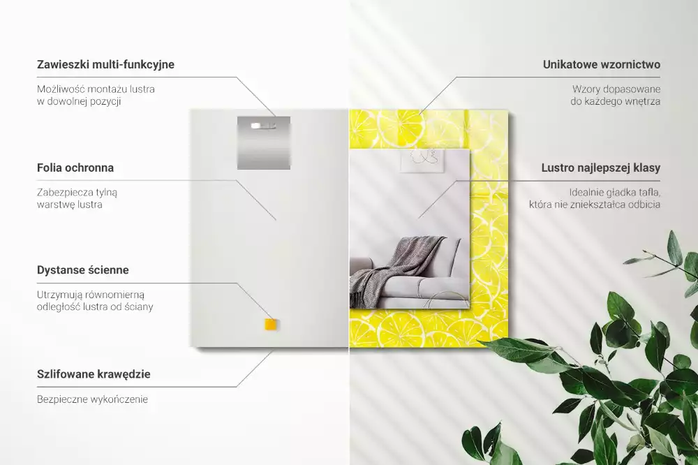 Miroir avec imprimé rectangulaire Tranches de citron motif