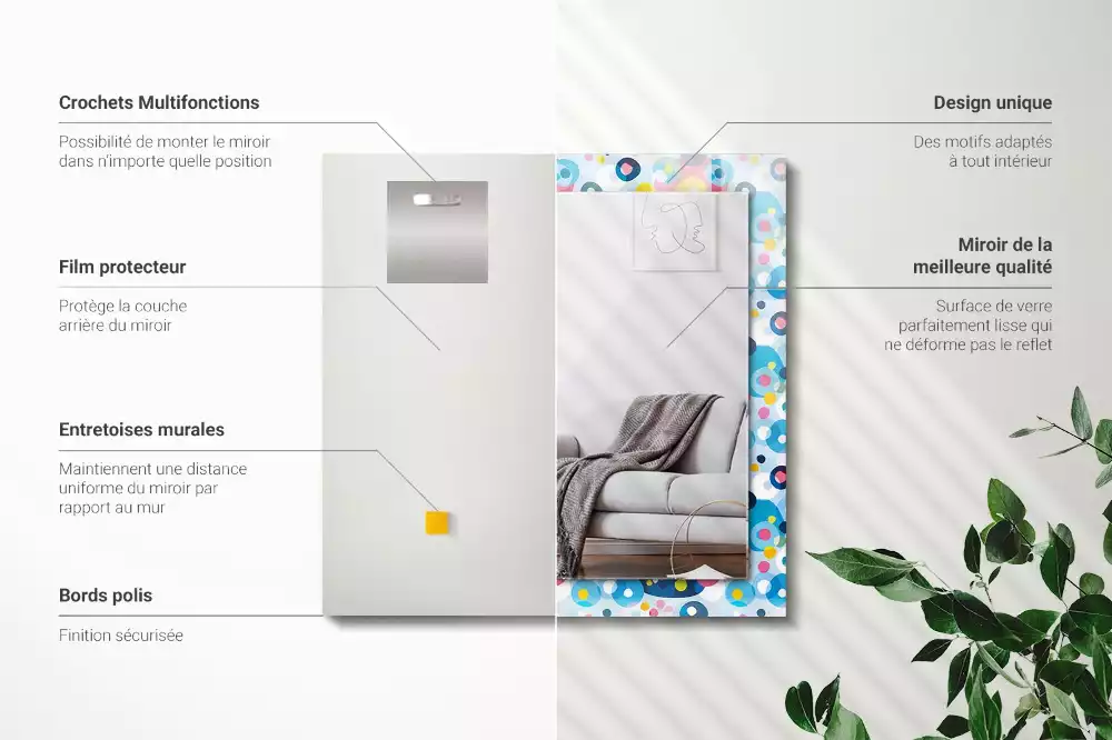 Miroir avec imprimé décoratif rectangulaire Motifs abstraits colorés