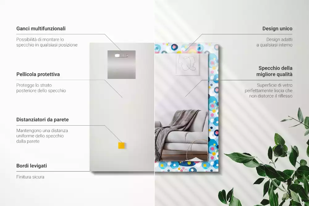 Miroir avec imprimé décoratif rectangulaire Motifs abstraits colorés