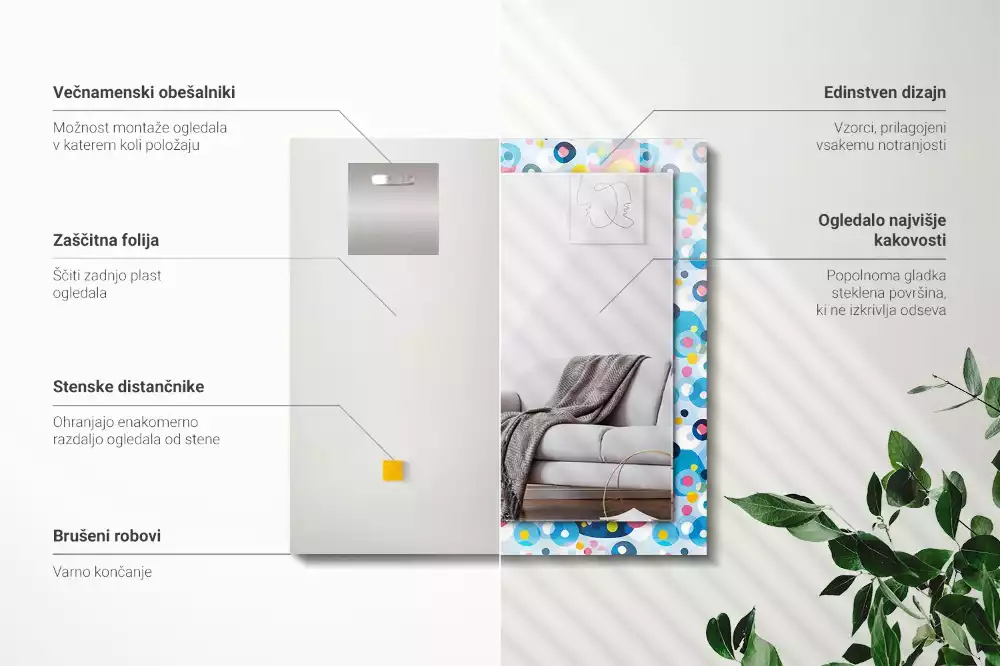 Miroir avec imprimé décoratif rectangulaire Motifs abstraits colorés