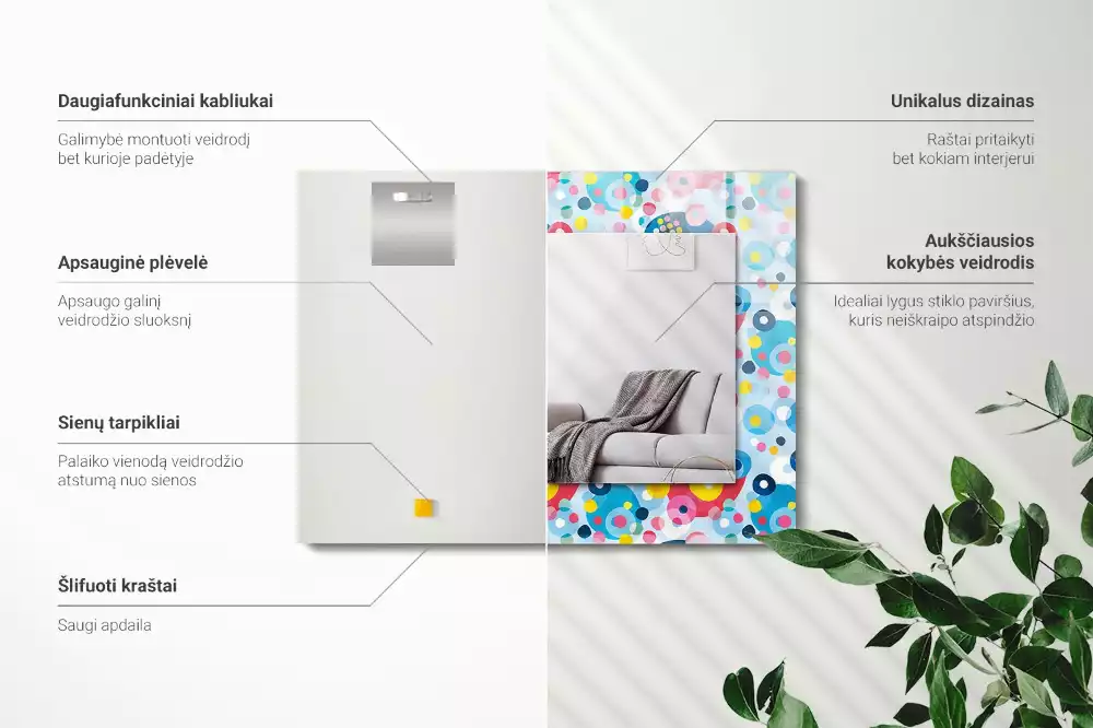 Miroir avec imprimé décoratif rectangulaire Motifs abstraits colorés