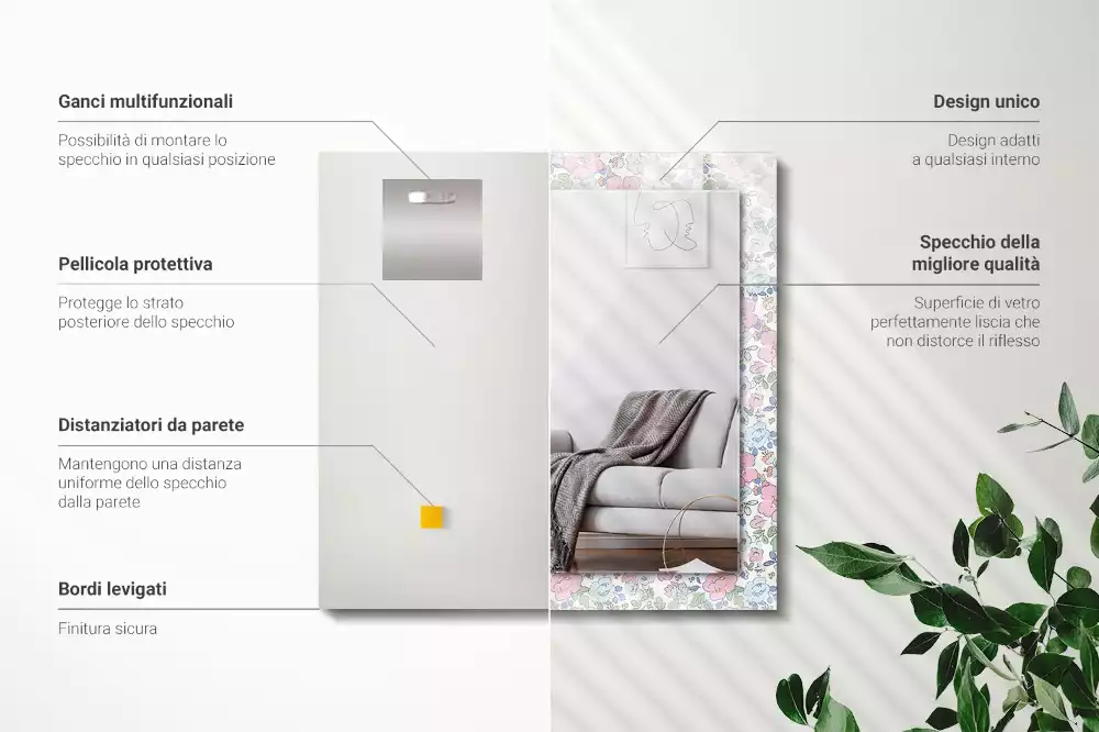 Miroir avec imprimé rectangulaire Motif floral tissu