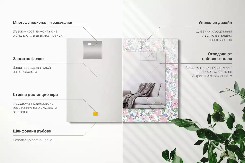 Miroir avec imprimé rectangulaire Motif floral tissu