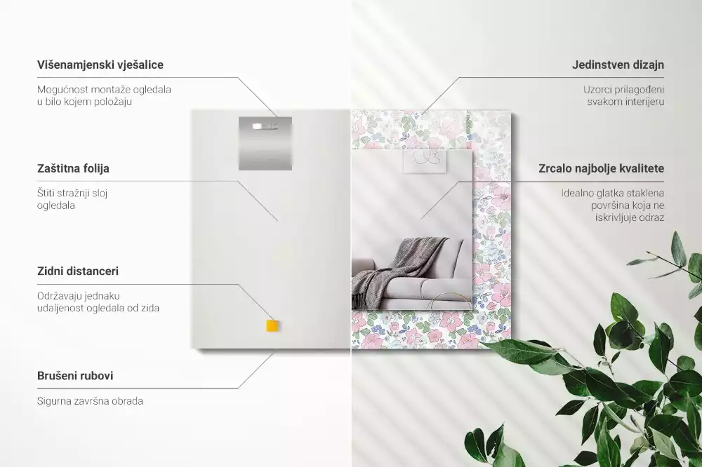 Miroir avec imprimé rectangulaire Motif floral tissu