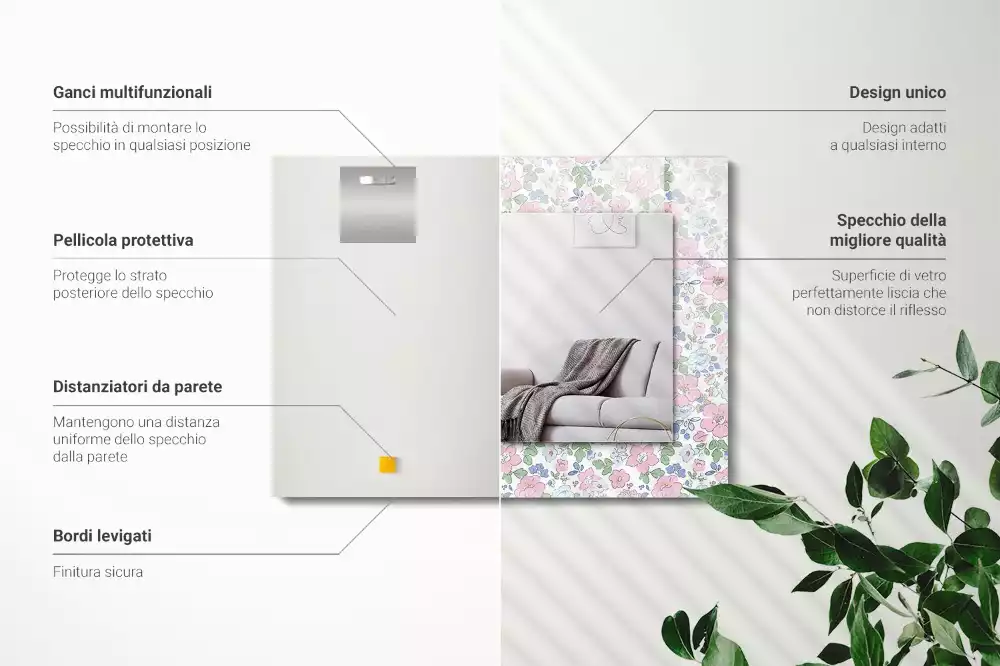 Miroir avec imprimé rectangulaire Motif floral tissu