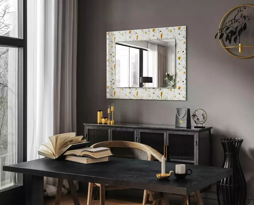 Miroir avec imprimé décoratif rectangulaire Motif fleurs feuilles