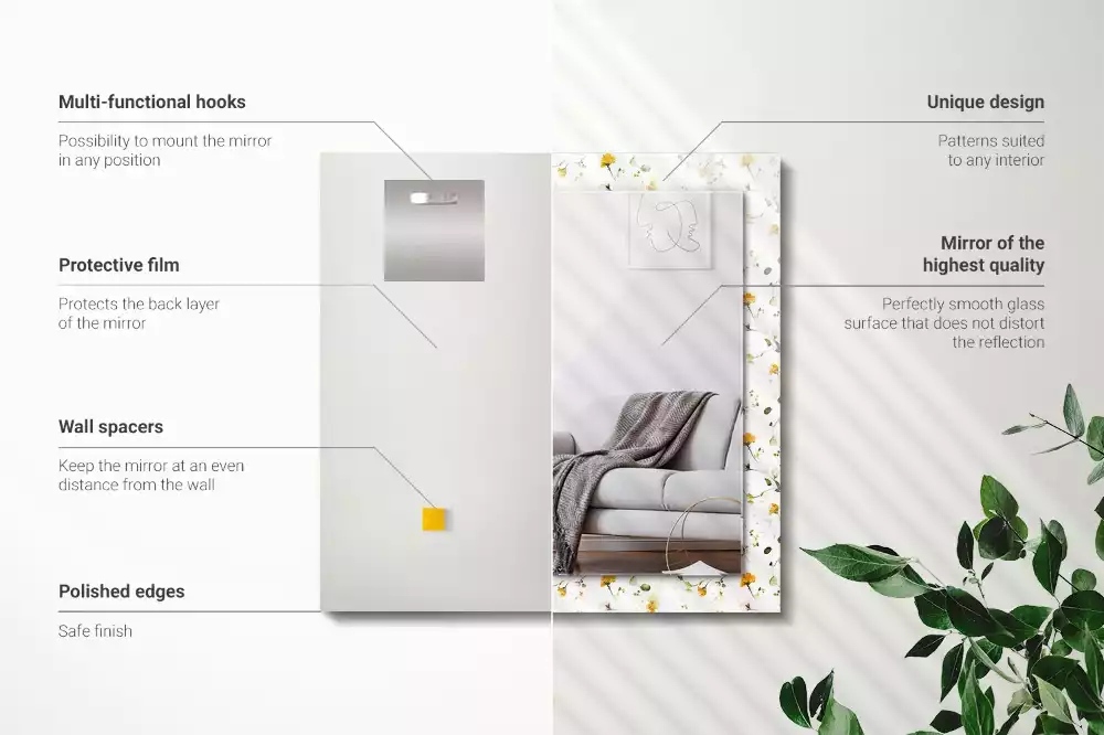 Miroir avec imprimé décoratif rectangulaire Motif fleurs feuilles