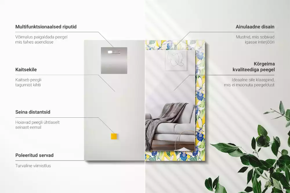 Miroir avec imprimé rectangulaire Fleurs et feuilles