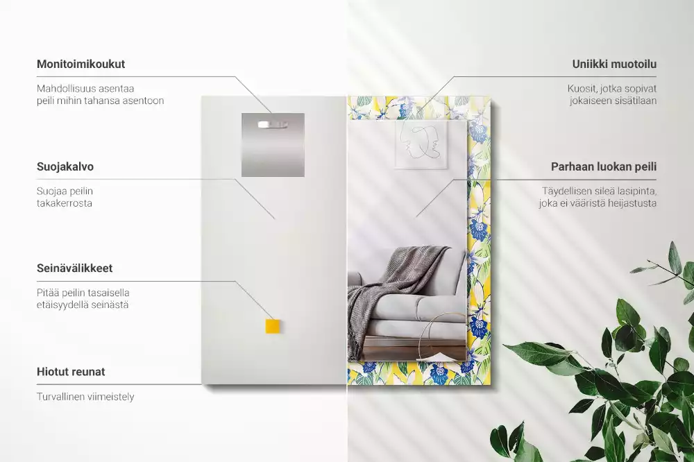 Miroir avec imprimé rectangulaire Fleurs et feuilles