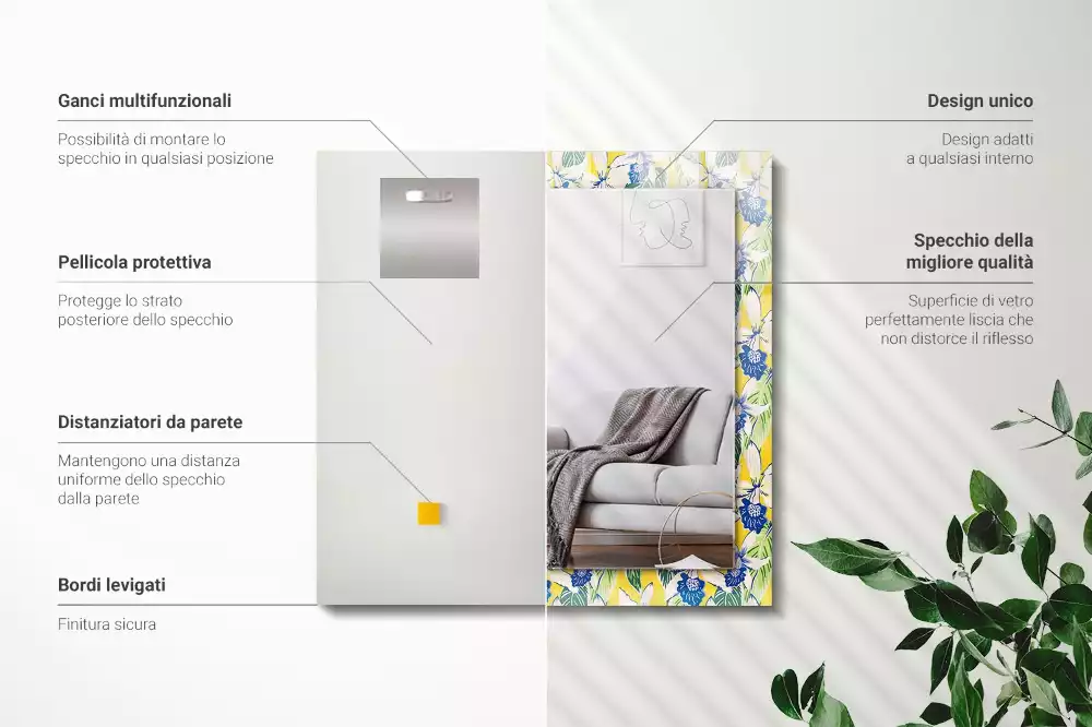 Miroir avec imprimé rectangulaire Fleurs et feuilles