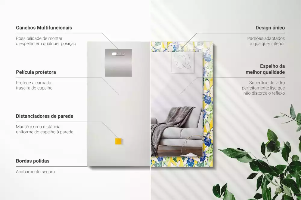 Miroir avec imprimé rectangulaire Fleurs et feuilles