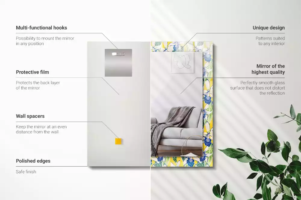 Miroir avec imprimé rectangulaire Fleurs et feuilles