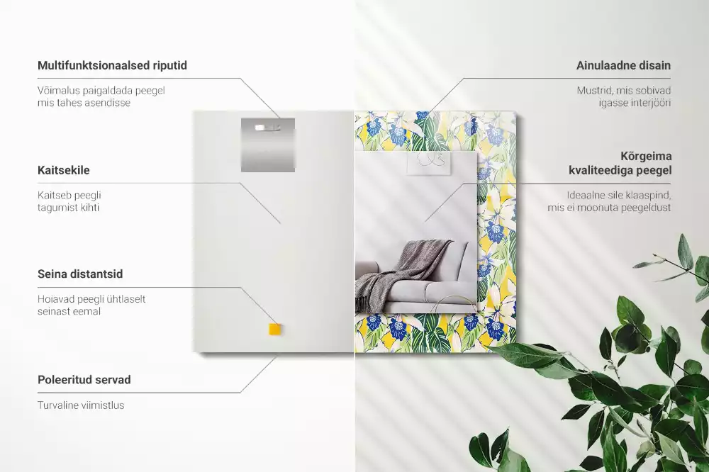 Miroir avec imprimé rectangulaire Fleurs et feuilles