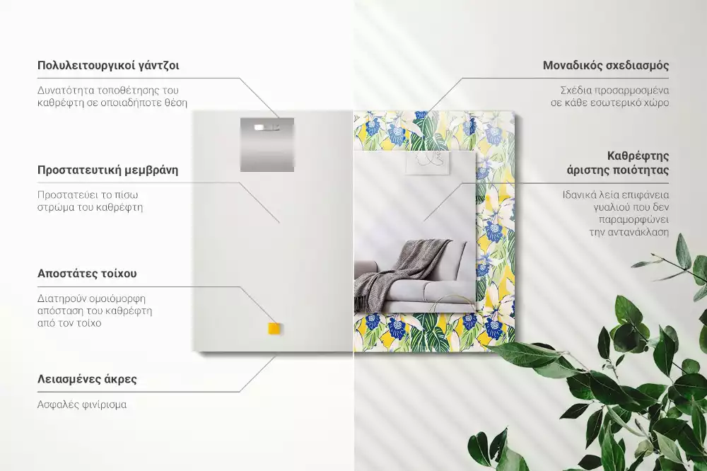 Miroir avec imprimé rectangulaire Fleurs et feuilles