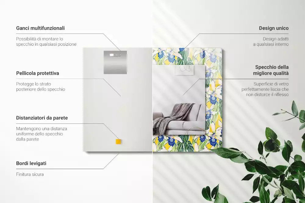Miroir avec imprimé rectangulaire Fleurs et feuilles