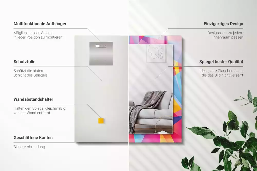 Miroir avec imprimé décoratif rectangulaire Motifs géométriques colorés