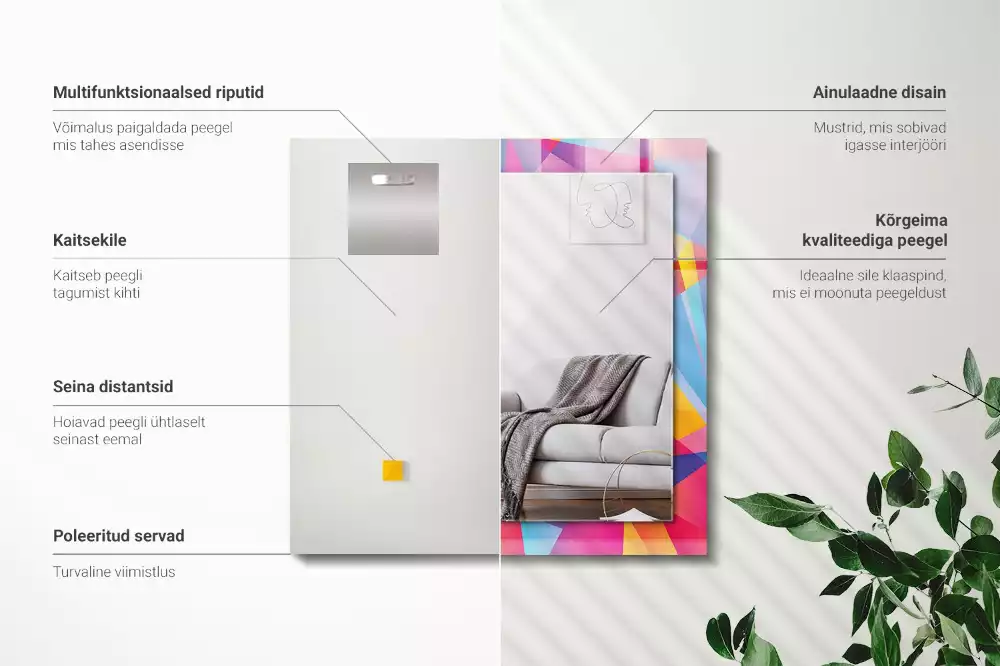 Miroir avec imprimé décoratif rectangulaire Motifs géométriques colorés