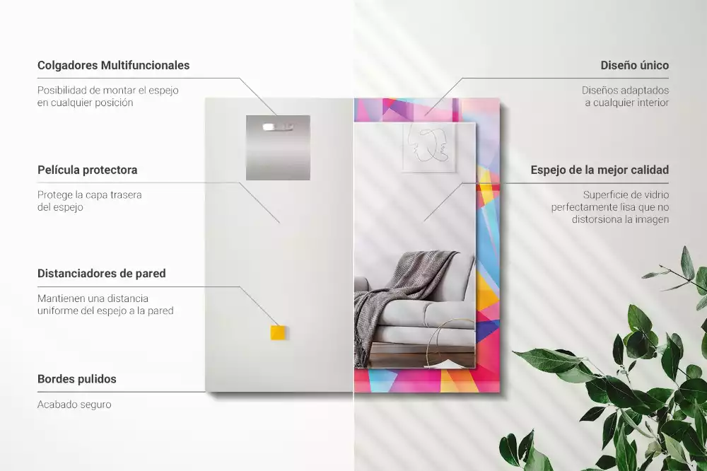 Miroir avec imprimé décoratif rectangulaire Motifs géométriques colorés