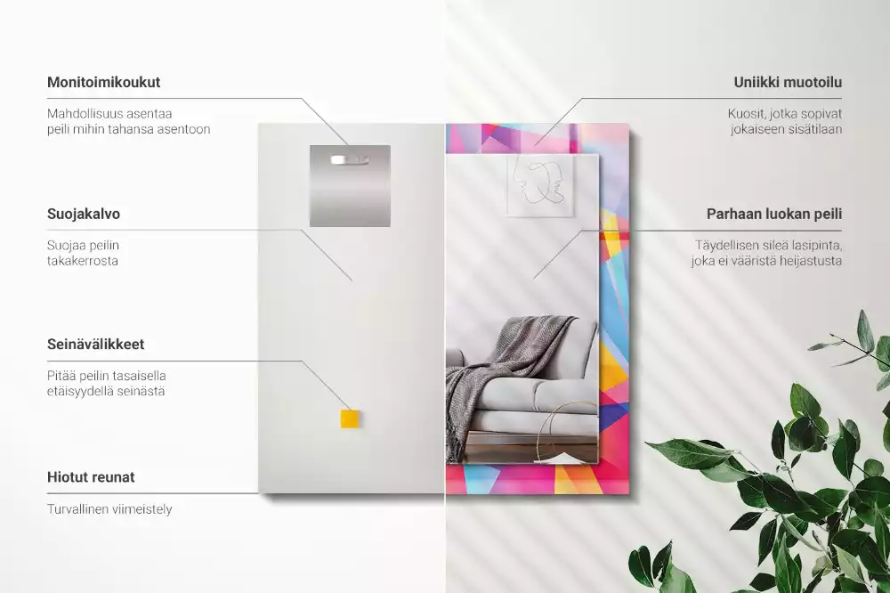 Miroir avec imprimé décoratif rectangulaire Motifs géométriques colorés