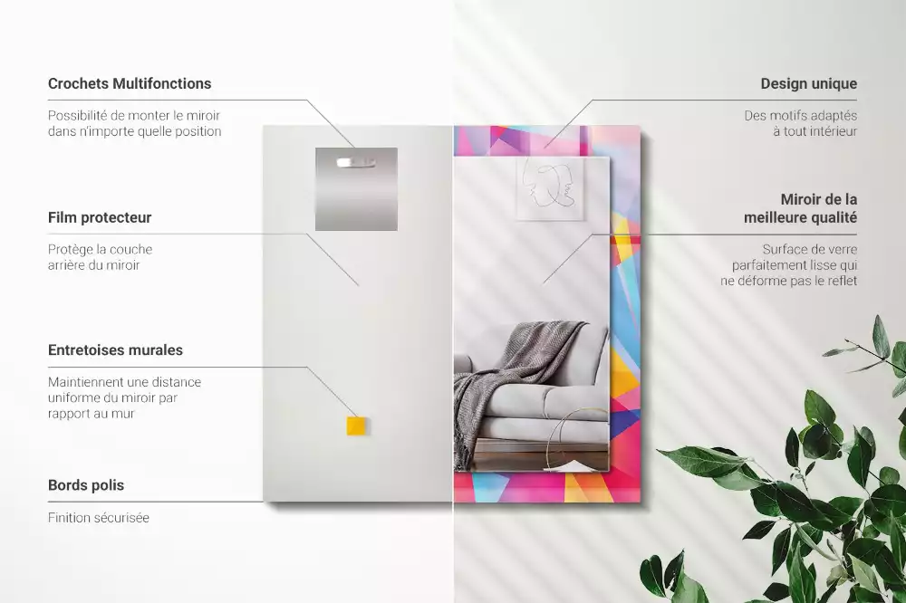 Miroir avec imprimé décoratif rectangulaire Motifs géométriques colorés