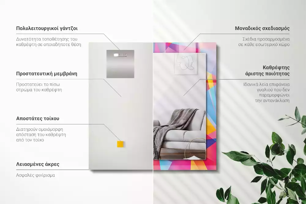 Miroir avec imprimé décoratif rectangulaire Motifs géométriques colorés