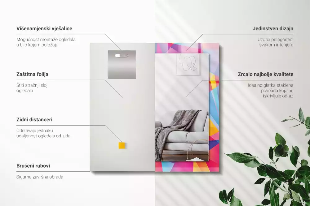 Miroir avec imprimé décoratif rectangulaire Motifs géométriques colorés